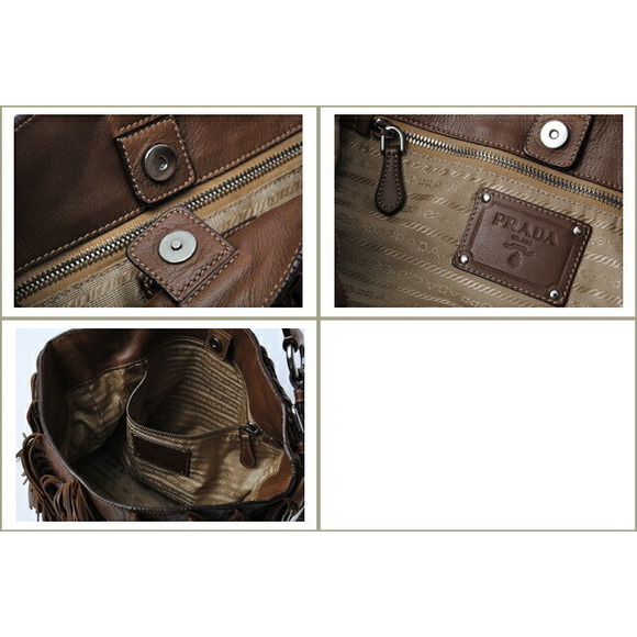 Prada Shoulder Bag Fringe Studded Lambskin Bag Brown - Picture 3 of 3